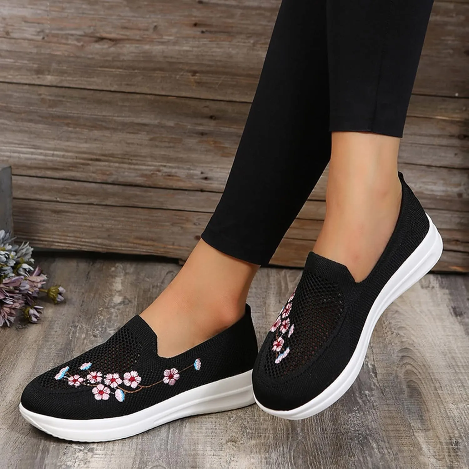 Womens Flat Slip On Sneakers Casual Walking Shoes Lightweight Canvas Comfortable Elastic Non Slip Loafers