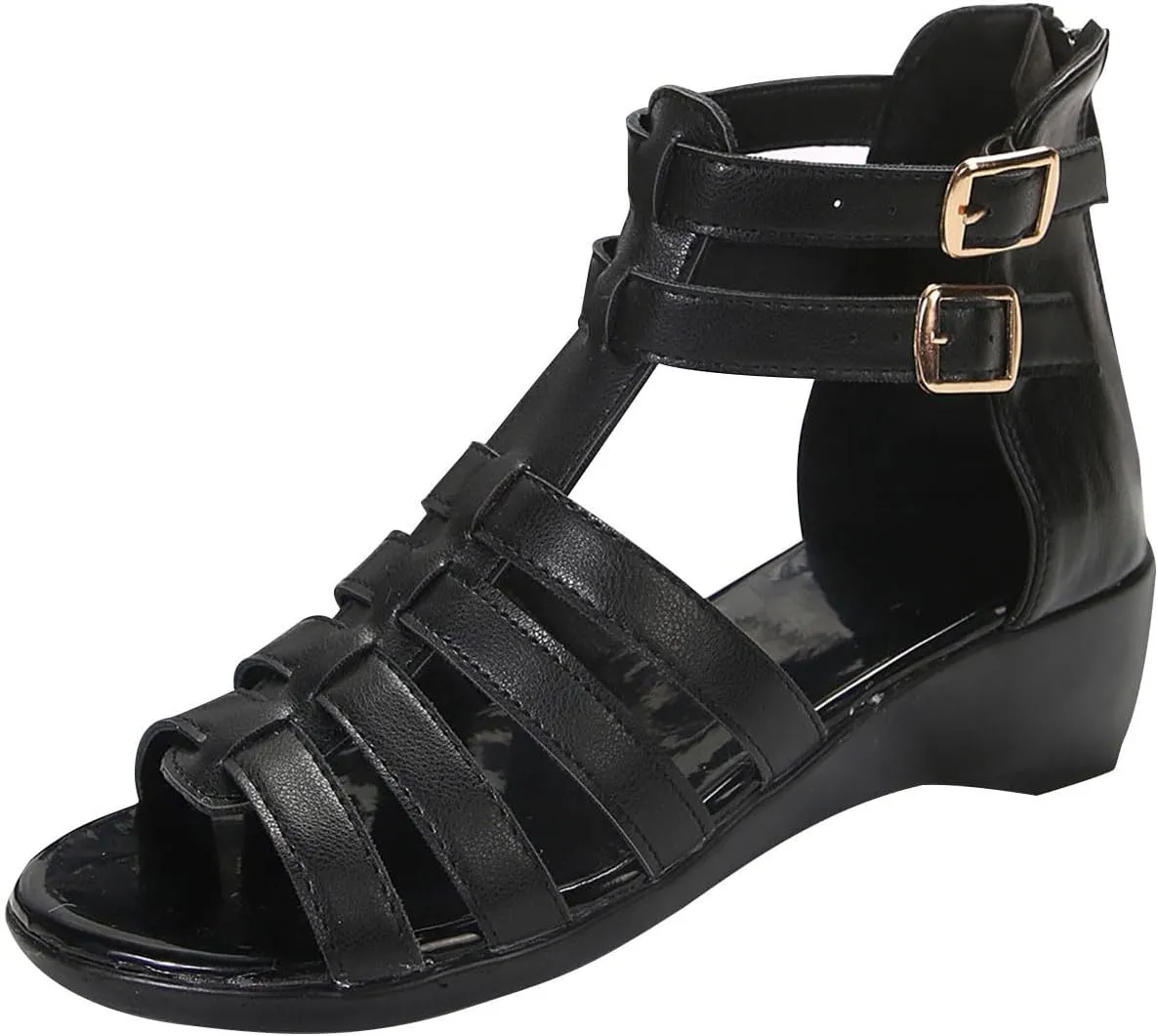 Womens Gladiator Sandals Back Zipper Strappy Casual Wedge Roman Sandal Comfort Open Toe Shoes For girls