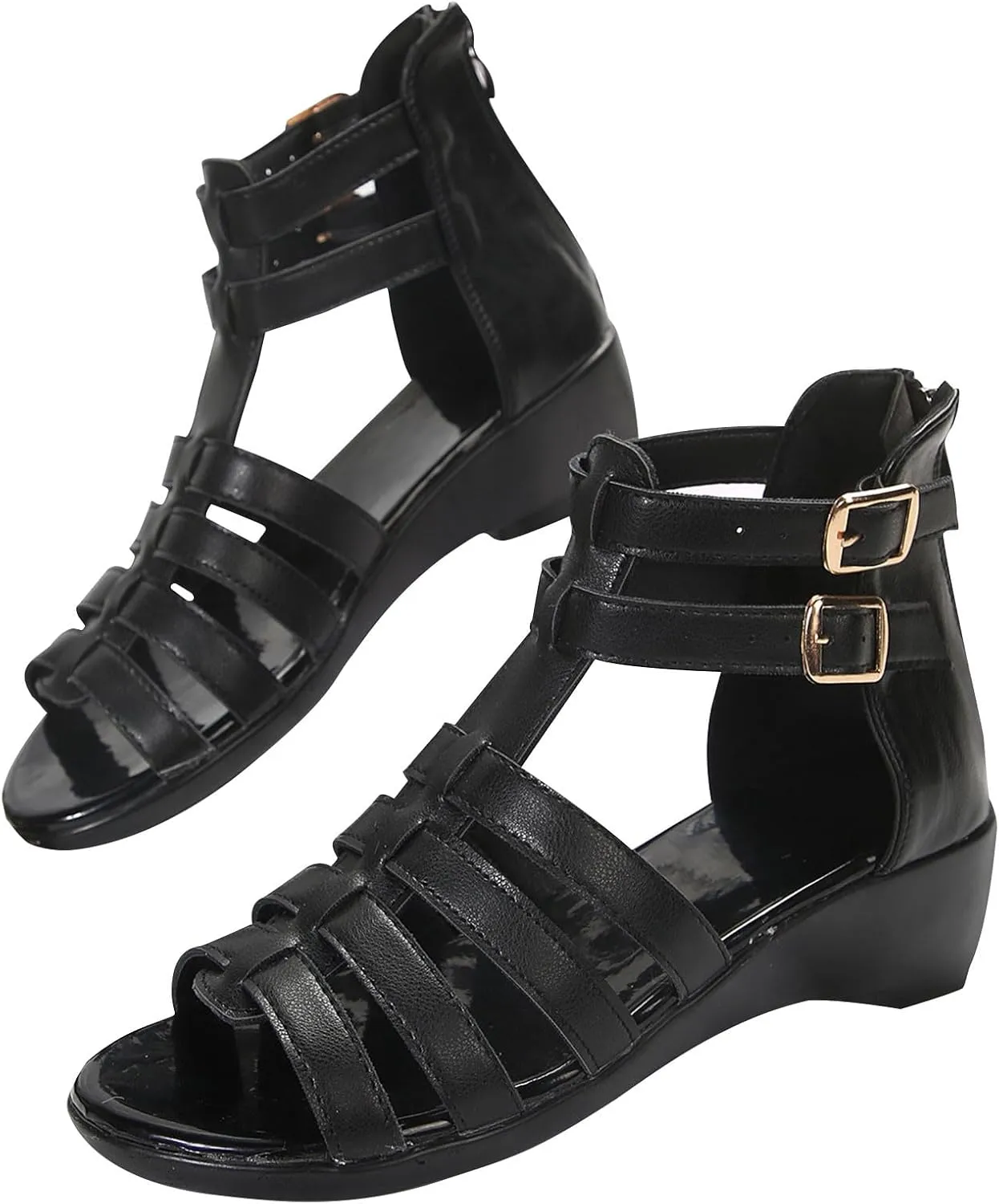 Womens Gladiator Sandals Back Zipper Strappy Casual Wedge Roman Sandal Comfort Open Toe Shoes For girls