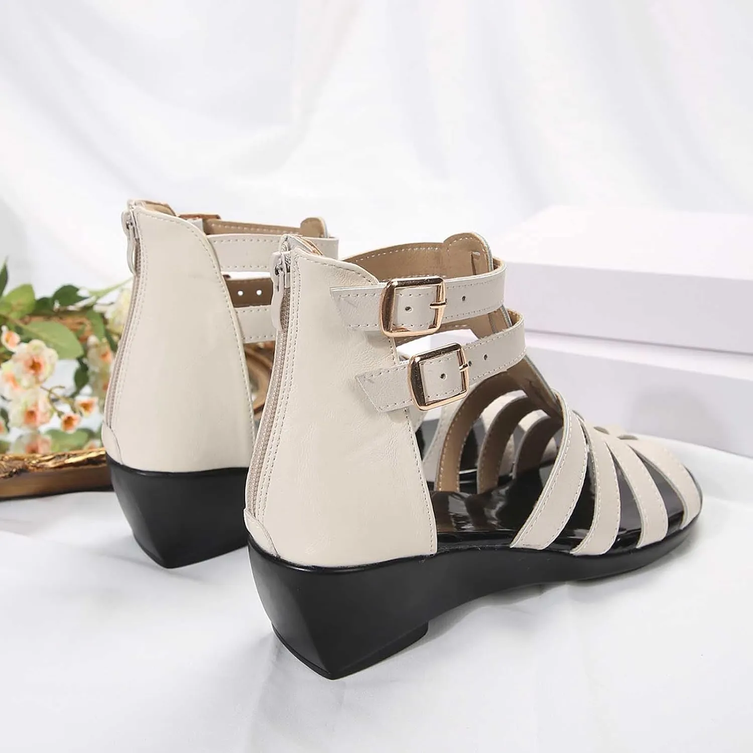 Womens Gladiator Sandals Back Zipper Strappy Casual Wedge Roman Sandal Comfort Open Toe Shoes For girls