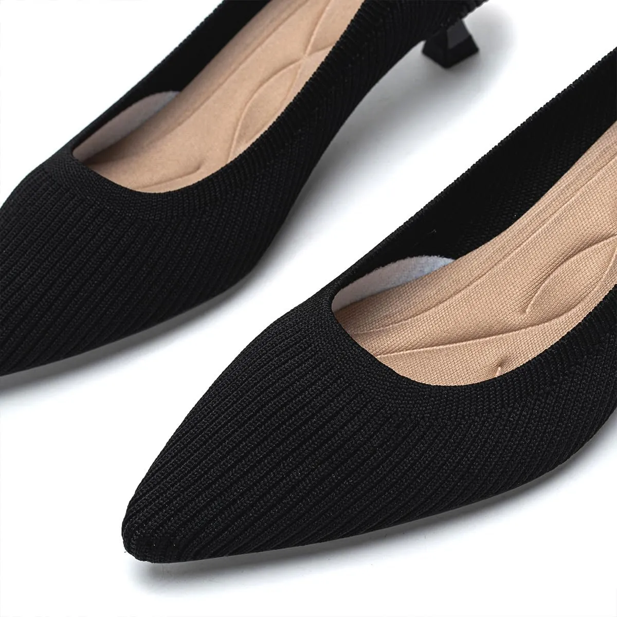 Womens Kitten Heels Pumps Shoes Comfortable Knit Closed Toe Heels for Women Work Office Casual Wedding Dressy