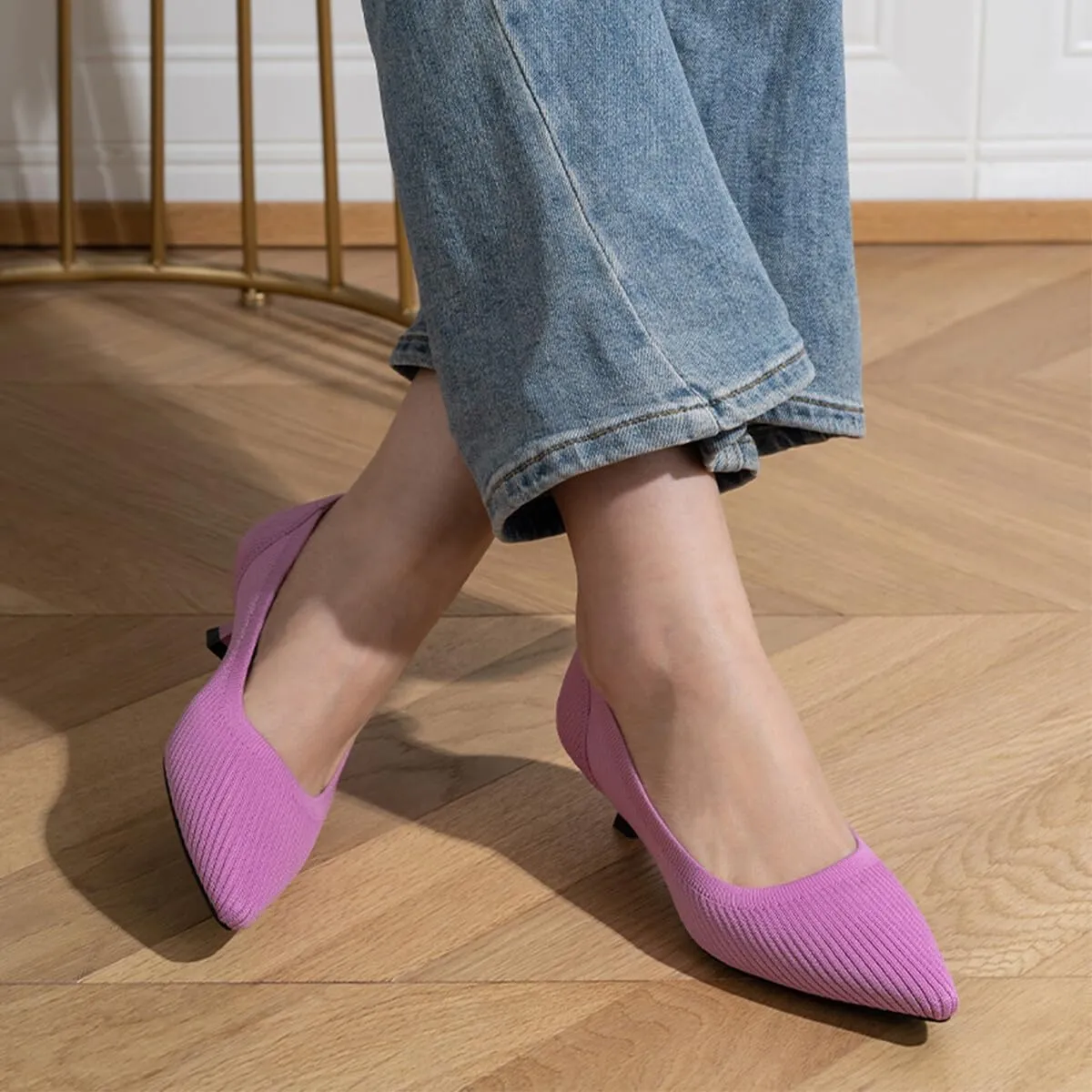 Womens Kitten Heels Pumps Shoes Comfortable Knit Closed Toe Heels for Women Work Office Casual Wedding Dressy