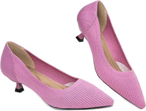 Womens Kitten Heels Pumps Shoes Comfortable Knit Closed Toe Heels for Women Work Office Casual Wedding Dressy