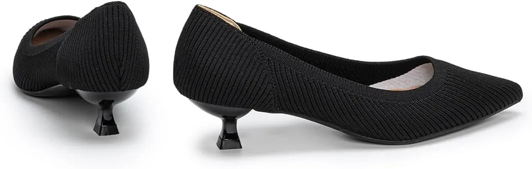 Womens Kitten Heels Pumps Shoes Comfortable Knit Closed Toe Heels for Women Work Office Casual Wedding Dressy