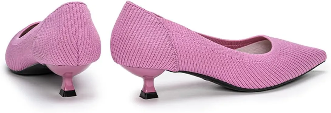 Womens Kitten Heels Pumps Shoes Comfortable Knit Closed Toe Heels for Women Work Office Casual Wedding Dressy