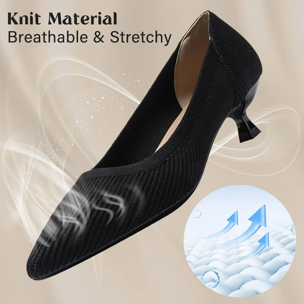 Womens Kitten Heels Pumps Shoes Comfortable Knit Closed Toe Heels for Women Work Office Casual Wedding Dressy