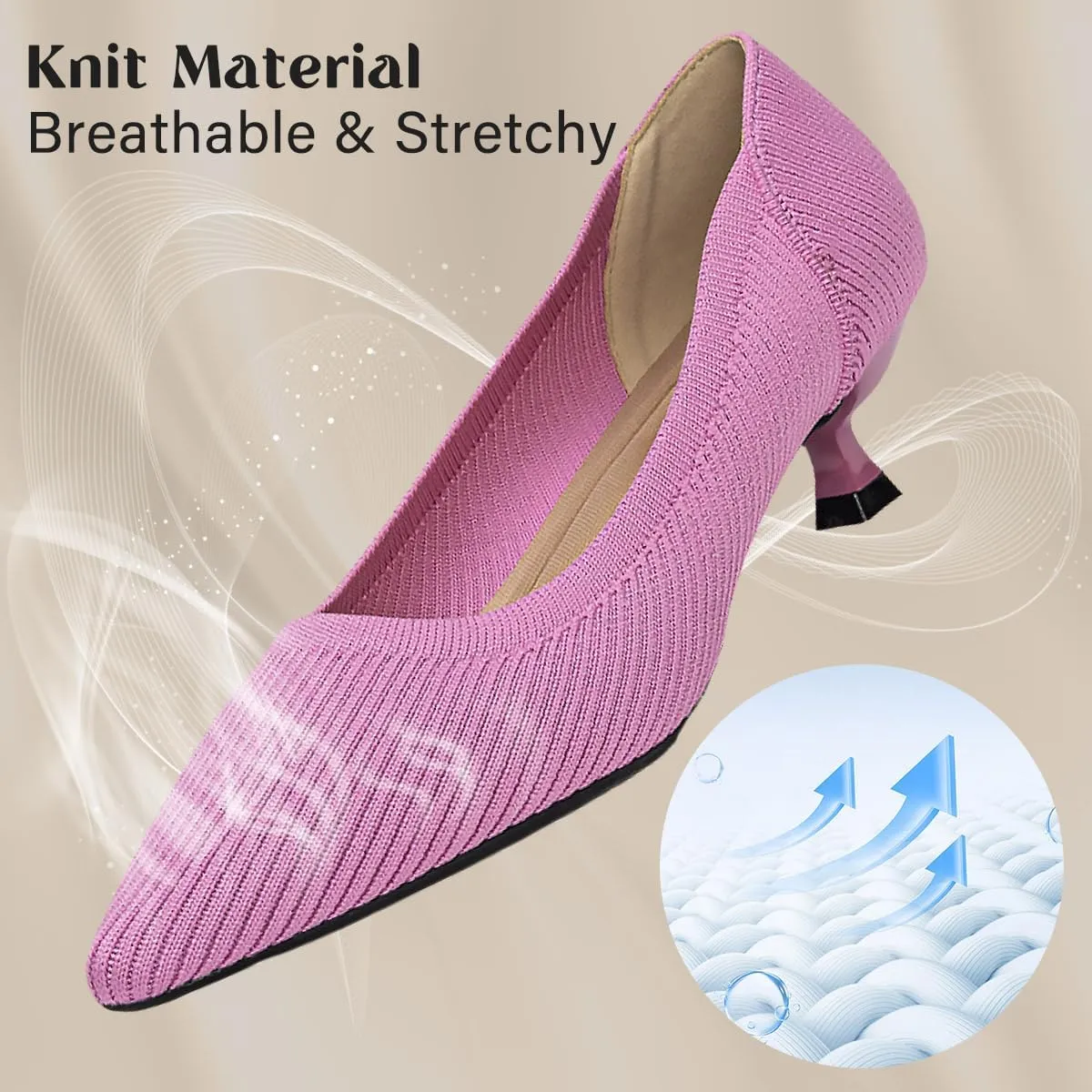 Womens Kitten Heels Pumps Shoes Comfortable Knit Closed Toe Heels for Women Work Office Casual Wedding Dressy