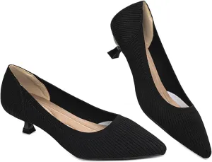 Womens Kitten Heels Pumps Shoes Comfortable Knit Closed Toe Heels for Women Work Office Casual Wedding Dressy