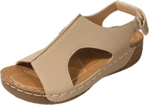 Womens Leather Sandals Comfortable Dressy Orthopedic Arch Wedge Roman Sandals with Adjustable Straps Casual Diabetic Walking Beach Sandal