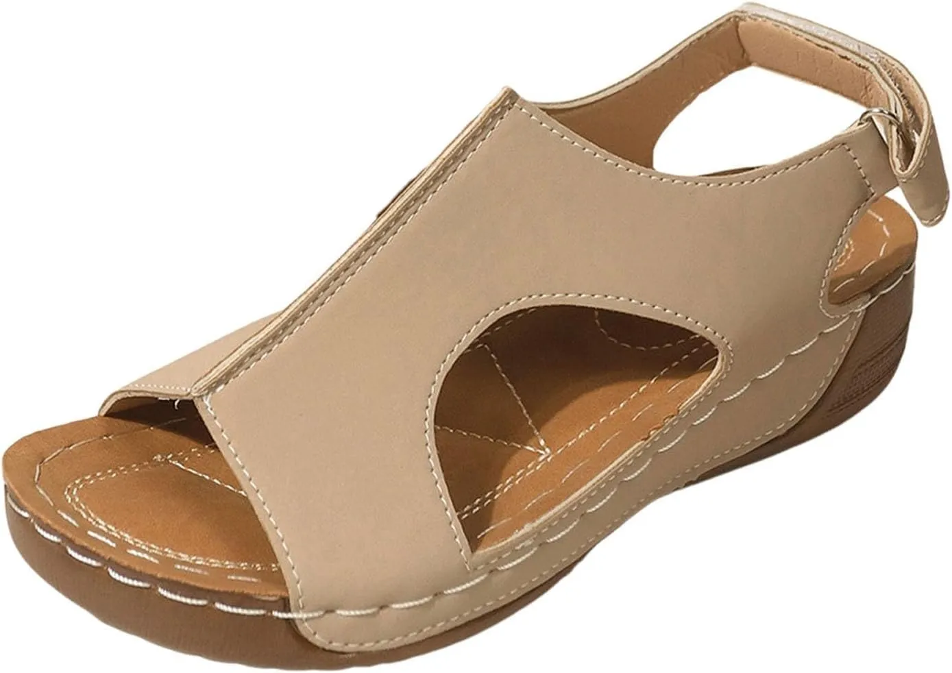 Womens Leather Sandals Comfortable Dressy Orthopedic Arch Wedge Roman Sandals with Adjustable Straps Casual Diabetic Walking Beach Sandal