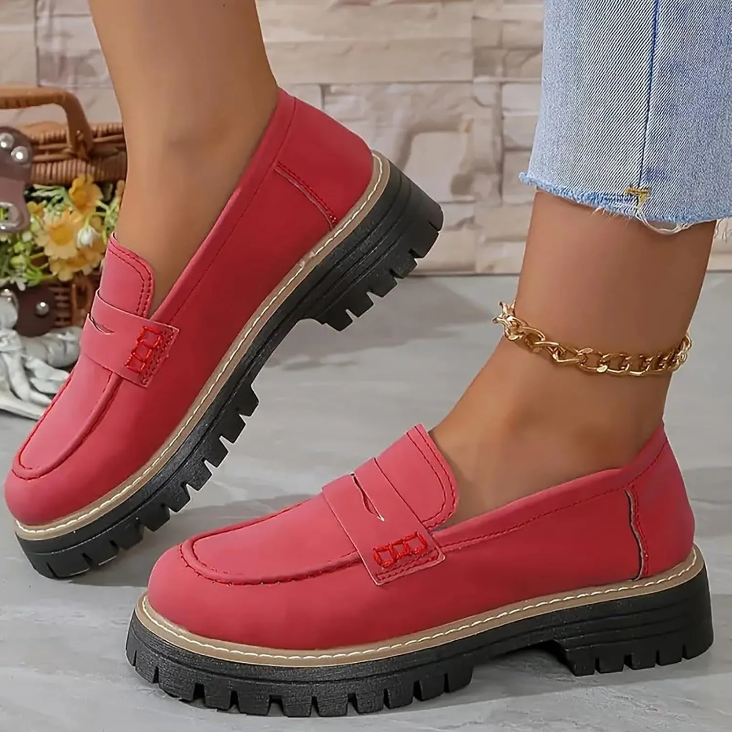 Womens Loafers Shoes Platform Chunky Penny Loafer Lug Sole Comfortable Slip On Work Casual Dress Loafers Spring Shoes 2025