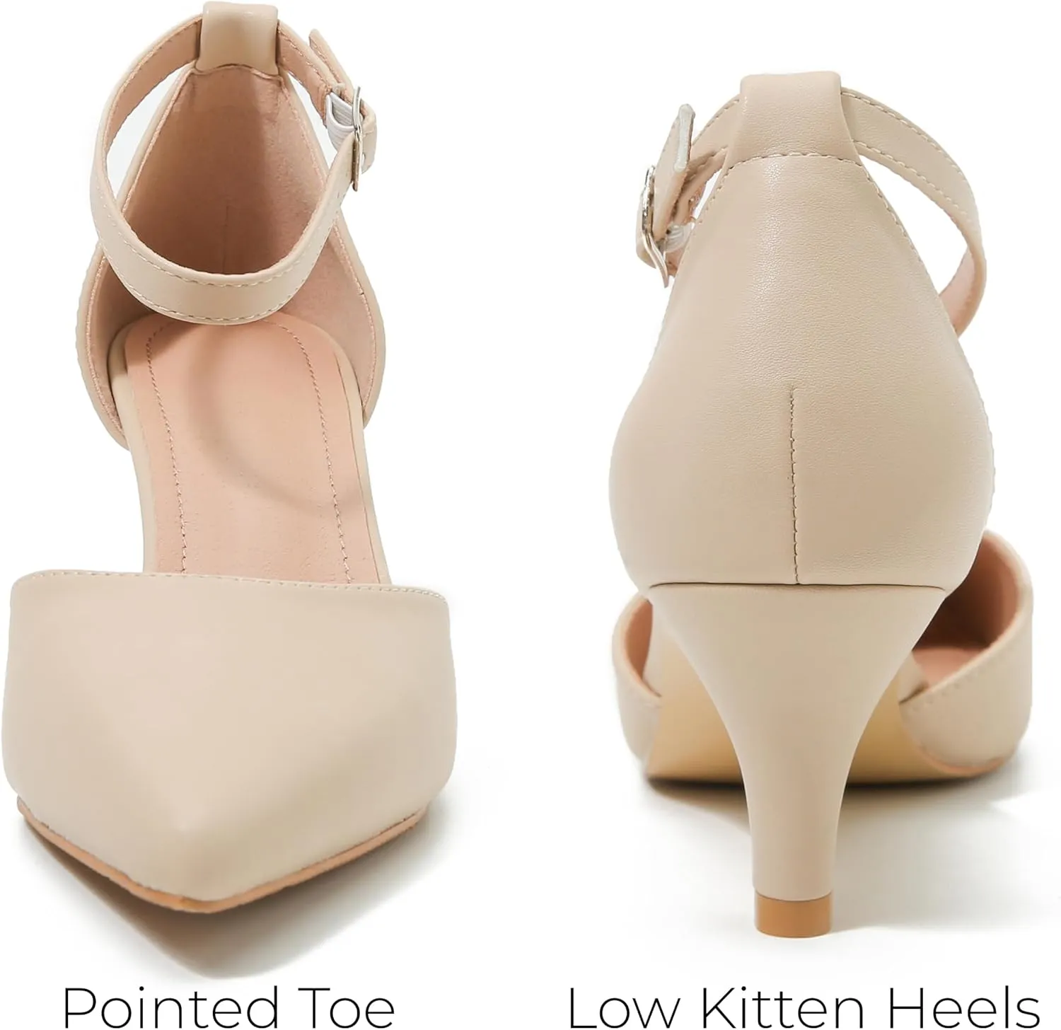 Women's Low Heel Pumps Closed Pointed Toe Kitten Heel D'Orsay Ankle Strap Bridal Wedding Party Evening Formal Elegant Shoes
