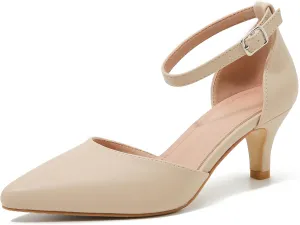 Women's Low Heel Pumps Closed Pointed Toe Kitten Heel D'Orsay Ankle Strap Bridal Wedding Party Evening Formal Elegant Shoes