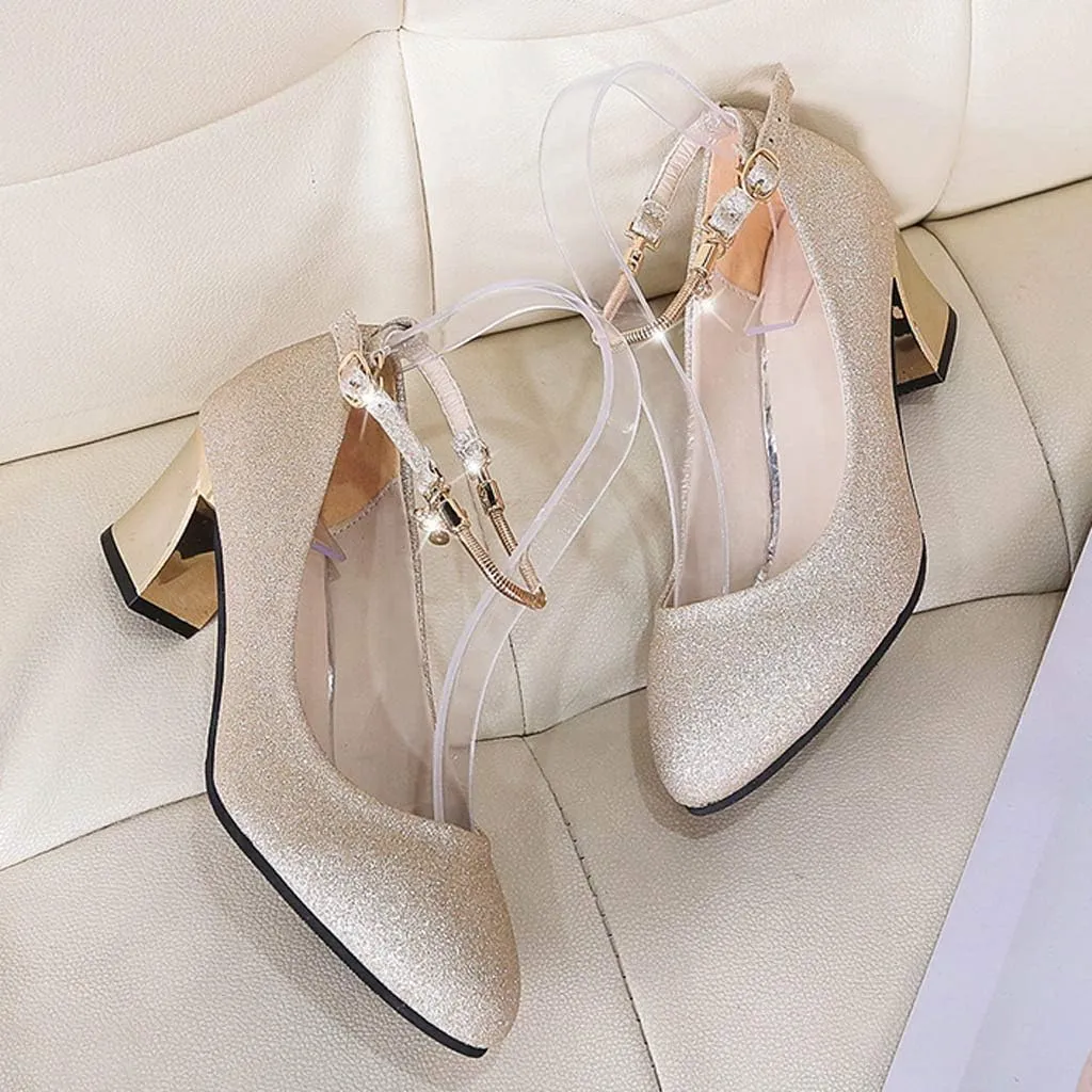 Women's Mary Jane Elegant Dress Shoes Closed Toe T Strap Mary Janes Sparkly Wedding Shoes for Party Work Office