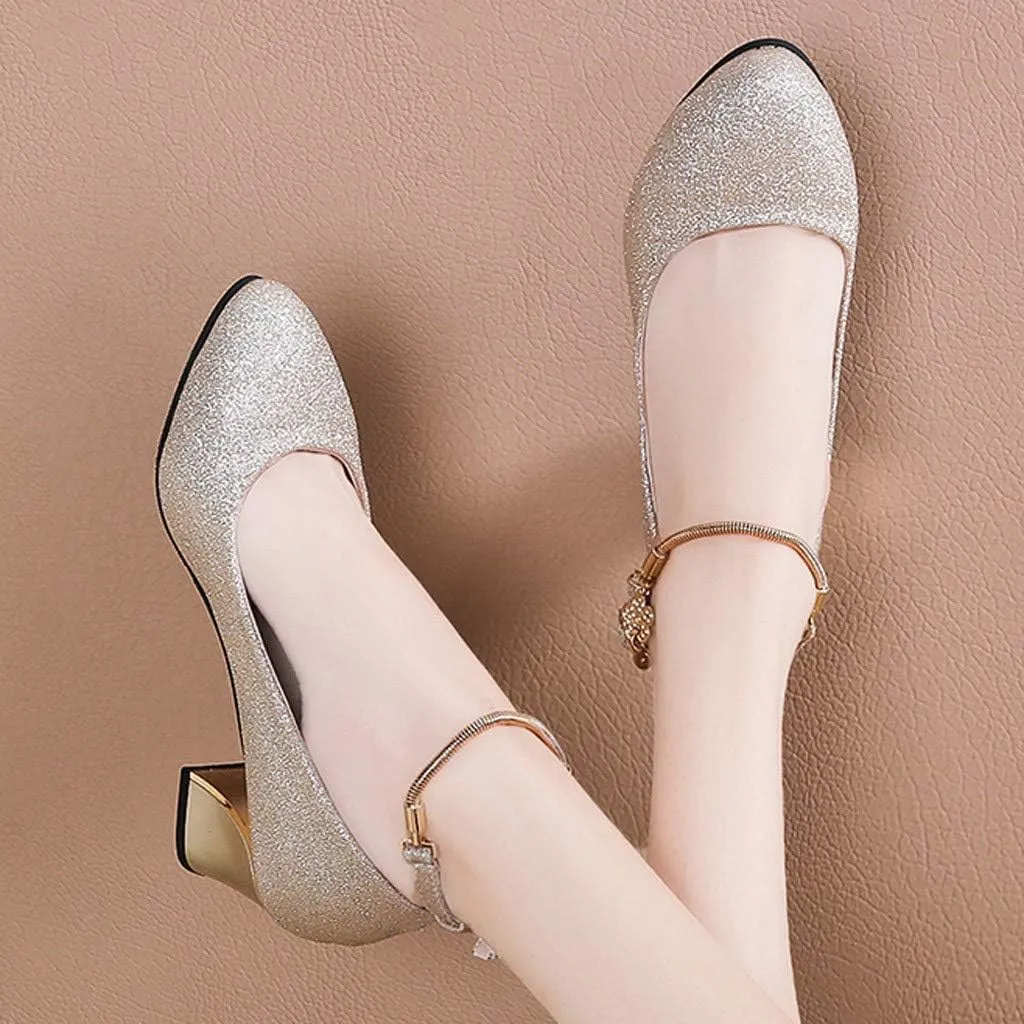 Women's Mary Jane Elegant Dress Shoes Closed Toe T Strap Mary Janes Sparkly Wedding Shoes for Party Work Office