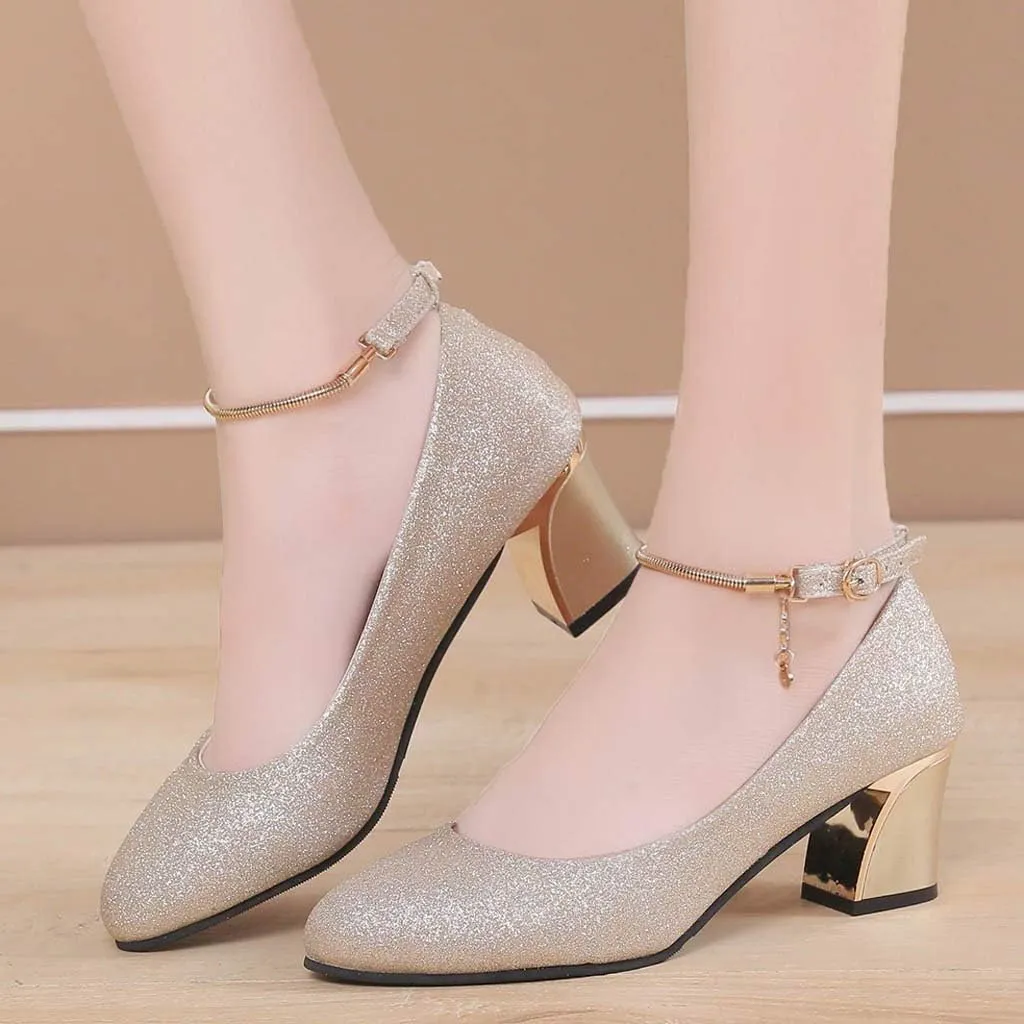 Women's Mary Jane Elegant Dress Shoes Closed Toe T Strap Mary Janes Sparkly Wedding Shoes for Party Work Office