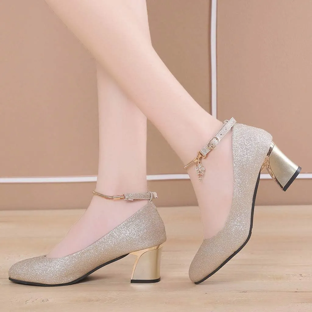 Women's Mary Jane Elegant Dress Shoes Closed Toe T Strap Mary Janes Sparkly Wedding Shoes for Party Work Office