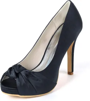 Women's Peep Toe Heeled Sandals Fashion Platform Pumps Stiletto Heel 4.3 Inches Elegant Prom Dress Shoes