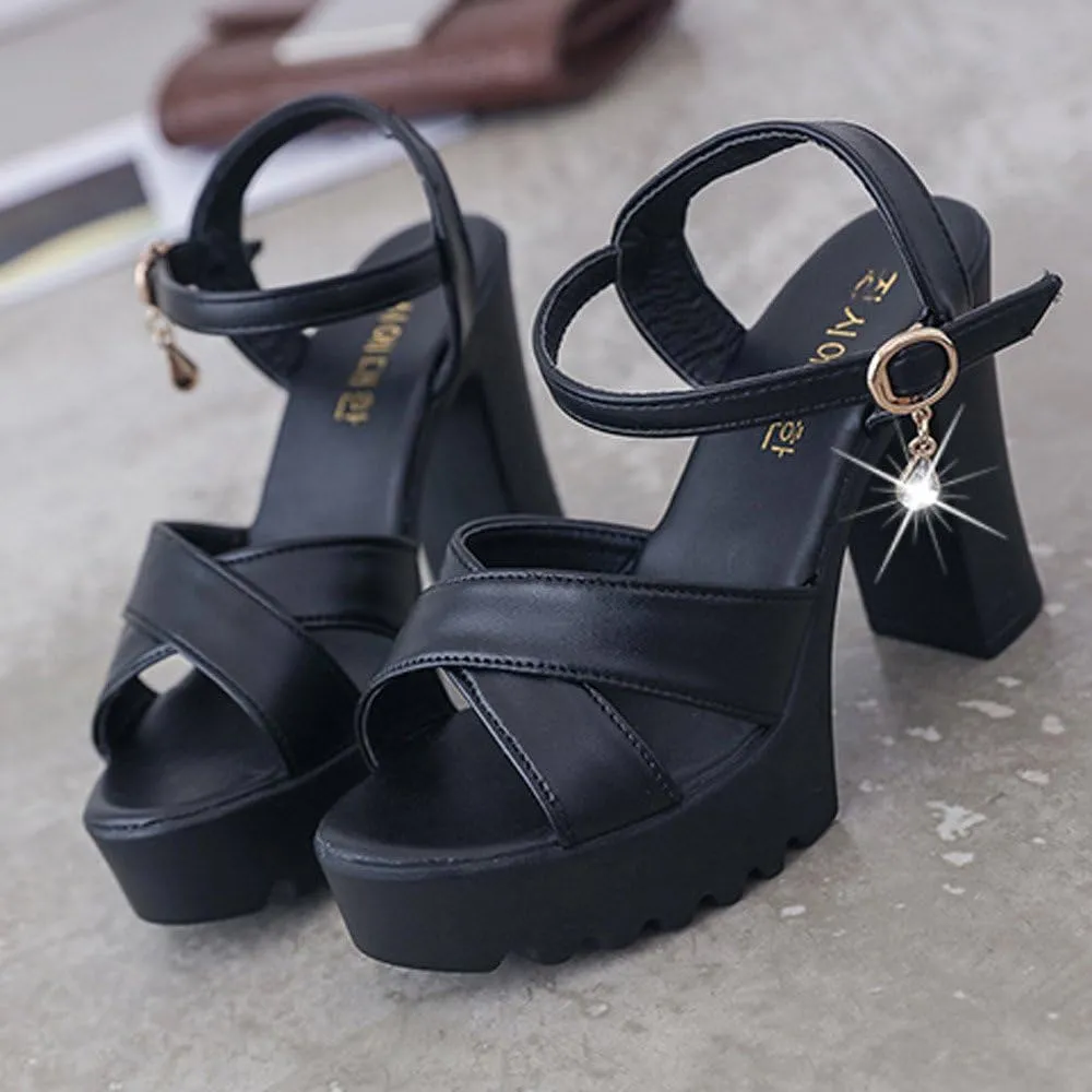 Womens Platform Heels Open Toe Slip On Chunky High Heel Sandals Ankle Strap Block for Party Brunch Dress Pump Shoes