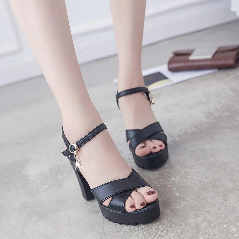 Womens Platform Heels Open Toe Slip On Chunky High Heel Sandals Ankle Strap Block for Party Brunch Dress Pump Shoes