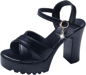 Womens Platform Heels Open Toe Slip On Chunky High Heel Sandals Ankle Strap Block for Party Brunch Dress Pump Shoes