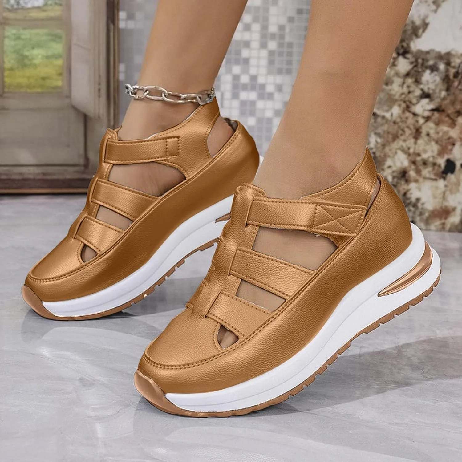 Womens Platform Sandals Wedge Ankle Strap Closed Toe Sandals Ankle Strap Sandal Casual Bohemia Gladiator Outdoor Wedges Casual Summer Beach Shoes