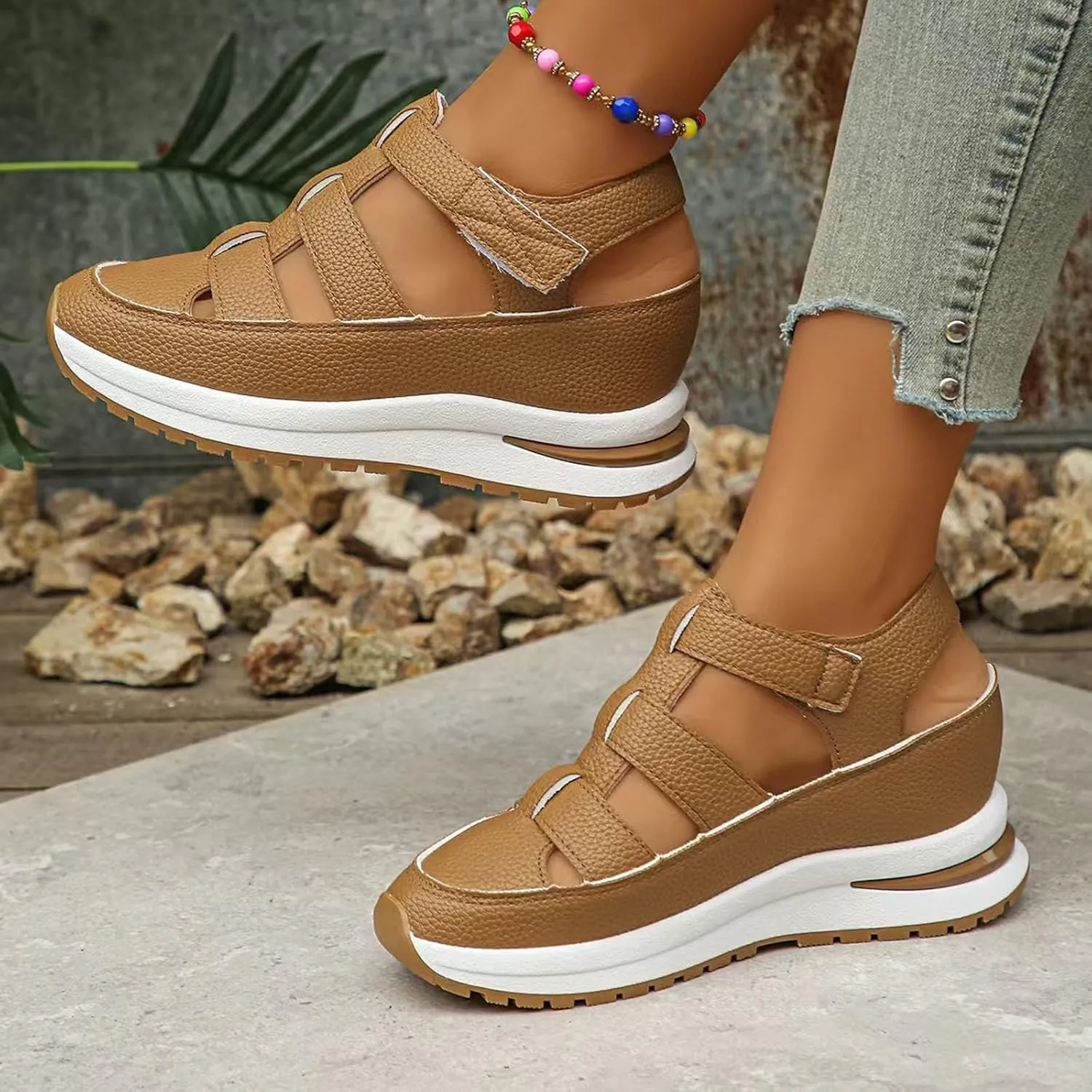 Womens Platform Sandals Wedge Ankle Strap Closed Toe Sandals Ankle Strap Sandal Casual Bohemia Gladiator Outdoor Wedges Casual Summer Beach Shoes