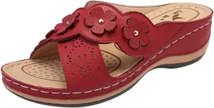 Women's Platform Wedge Orthopedic Sandals Comfort Open Toe Cross Strap Flowers Slide Sandal Slip On Slippers