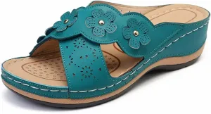 Women's Platform Wedge Orthopedic Sandals Comfort Open Toe Cross Strap Flowers Slide Sandal Slip On Slippers