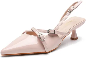 Women's Pointed Toe Kitten Heels Slingback Pumps Cross Strappy Heeled Sandals Party Wedding Dress Shoes