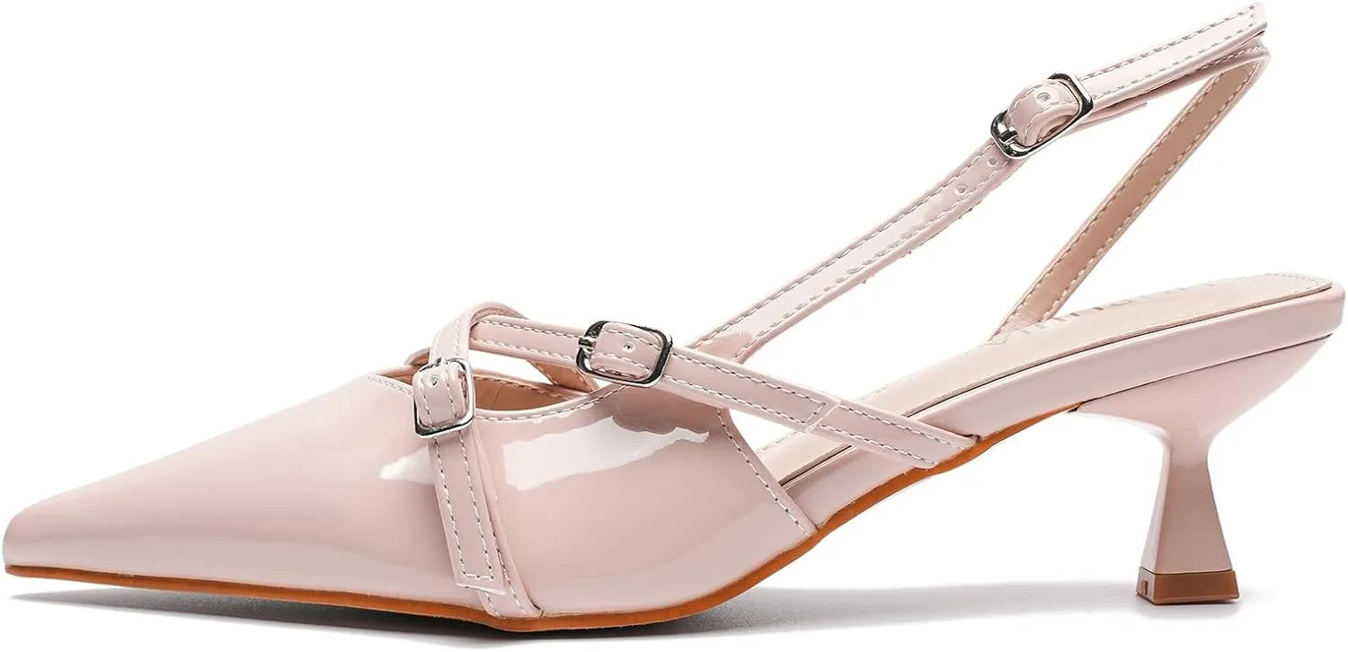 Women's Pointed Toe Kitten Heels Slingback Pumps Cross Strappy Heeled Sandals Party Wedding Dress Shoes