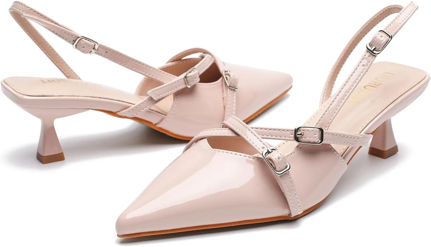 Women's Pointed Toe Kitten Heels Slingback Pumps Cross Strappy Heeled Sandals Party Wedding Dress Shoes