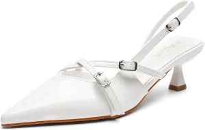 Women's Pointed Toe Kitten Heels Slingback Pumps Cross Strappy Heeled Sandals Party Wedding Dress Shoes
