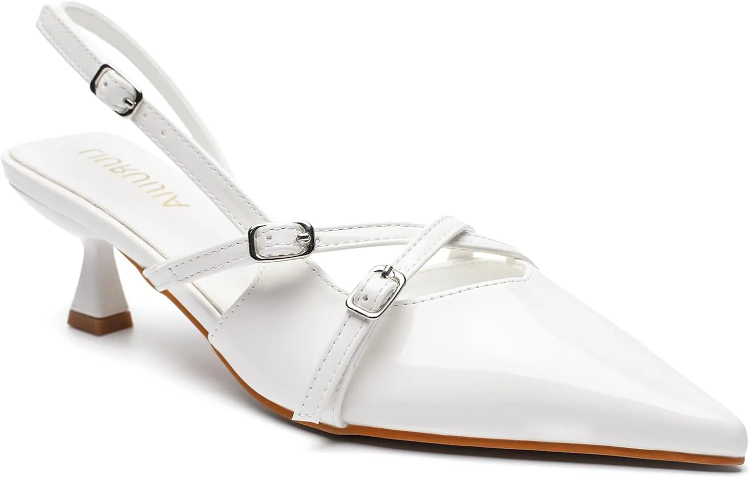 Women's Pointed Toe Kitten Heels Slingback Pumps Cross Strappy Heeled Sandals Party Wedding Dress Shoes