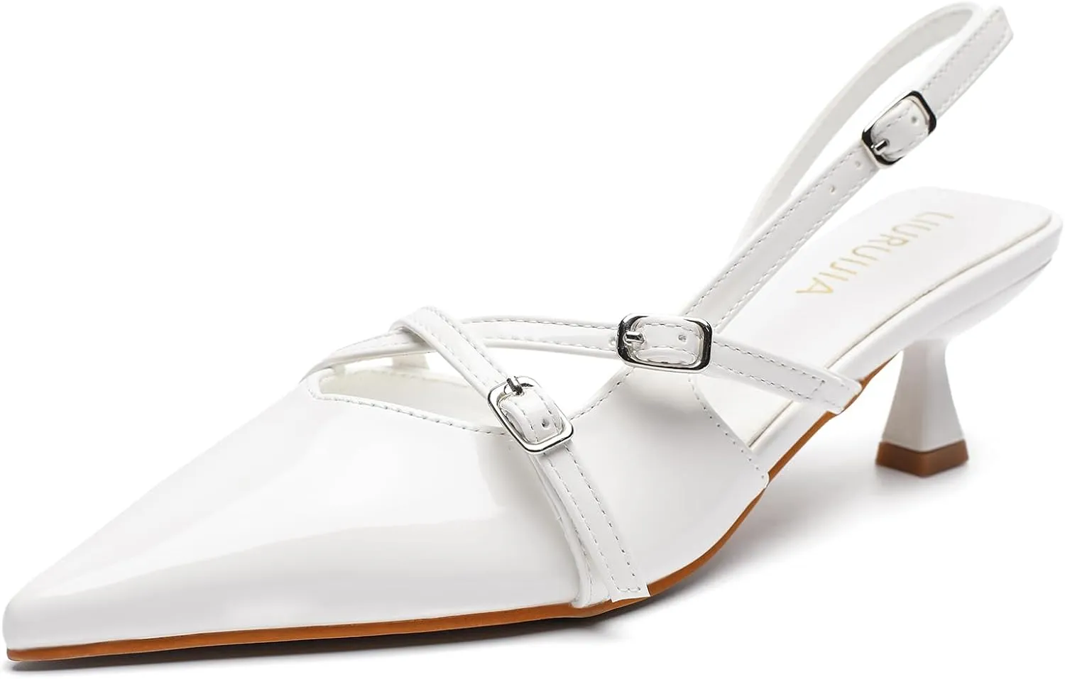 Women's Pointed Toe Kitten Heels Slingback Pumps Cross Strappy Heeled Sandals Party Wedding Dress Shoes