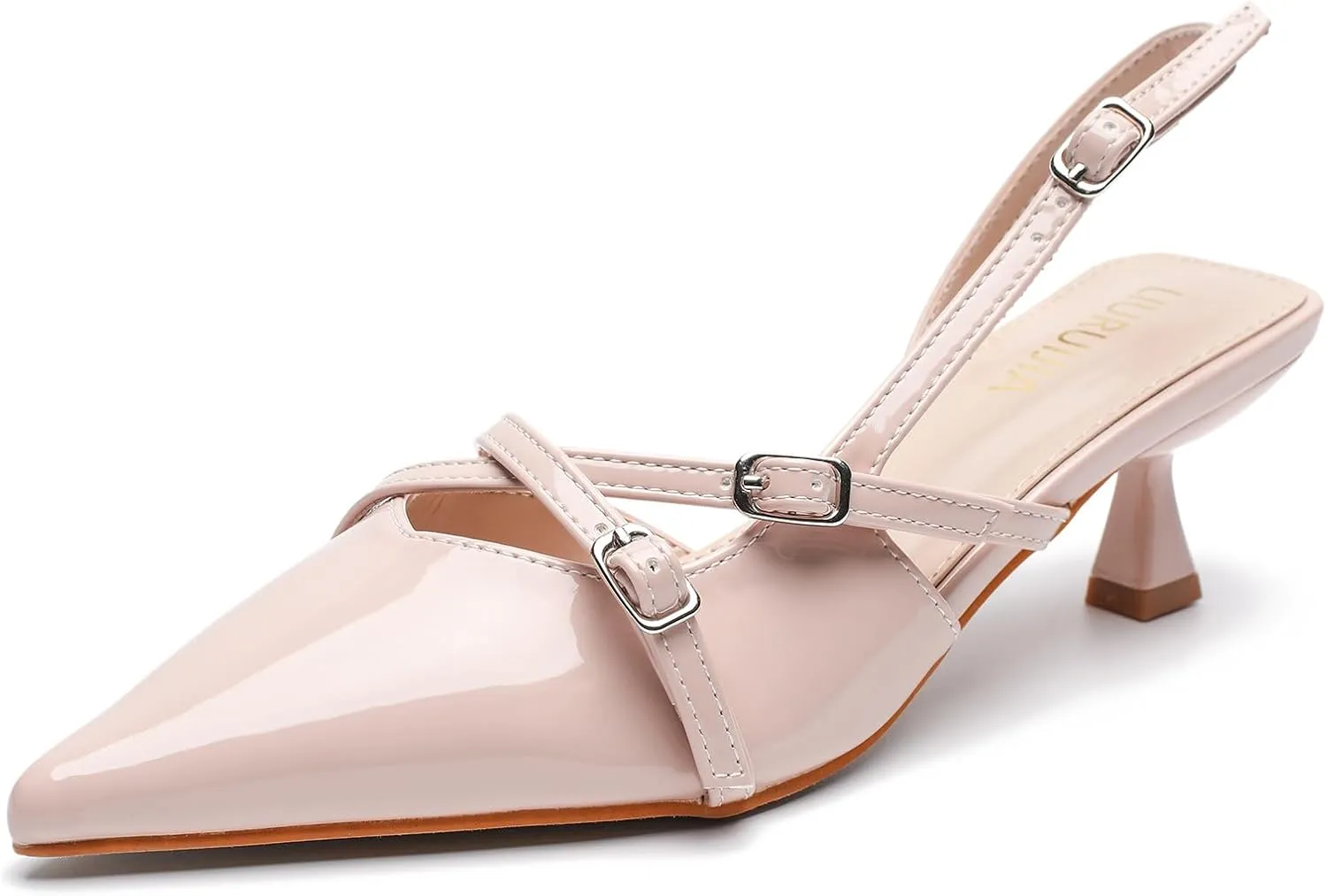 Women's Pointed Toe Kitten Heels Slingback Pumps Cross Strappy Heeled Sandals Party Wedding Dress Shoes