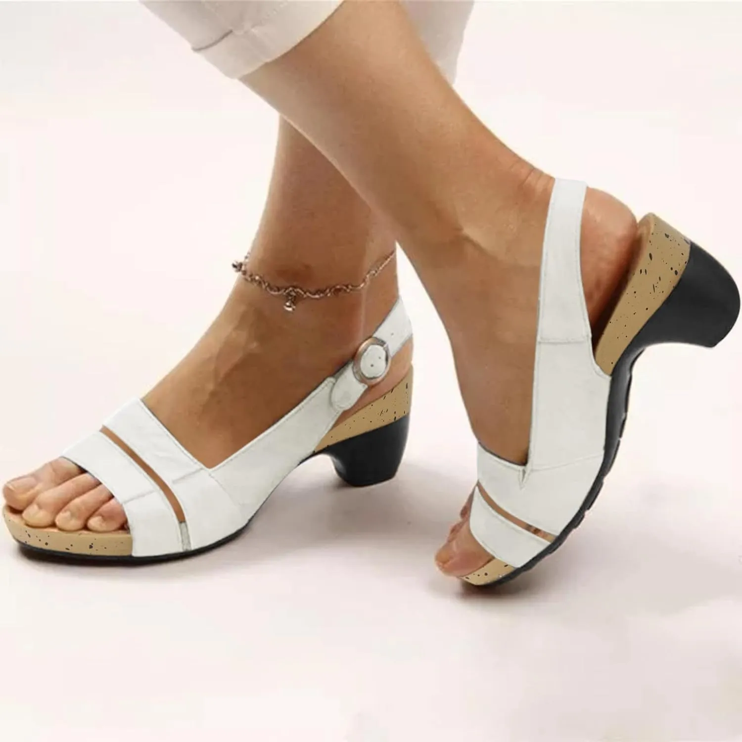 Womens Sexy High Chunky Heels Open Toe Platform Block Slingback Dress Pumps Shoes Glitter Elegant Comfortable Low Pump