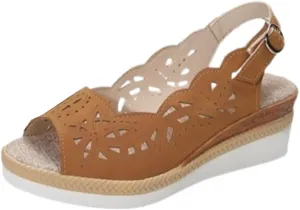 Women's Slingback Sandal Comfortable Platform Sandals Heel Cut-Out Vamp Peep Toe Buckle Sandals