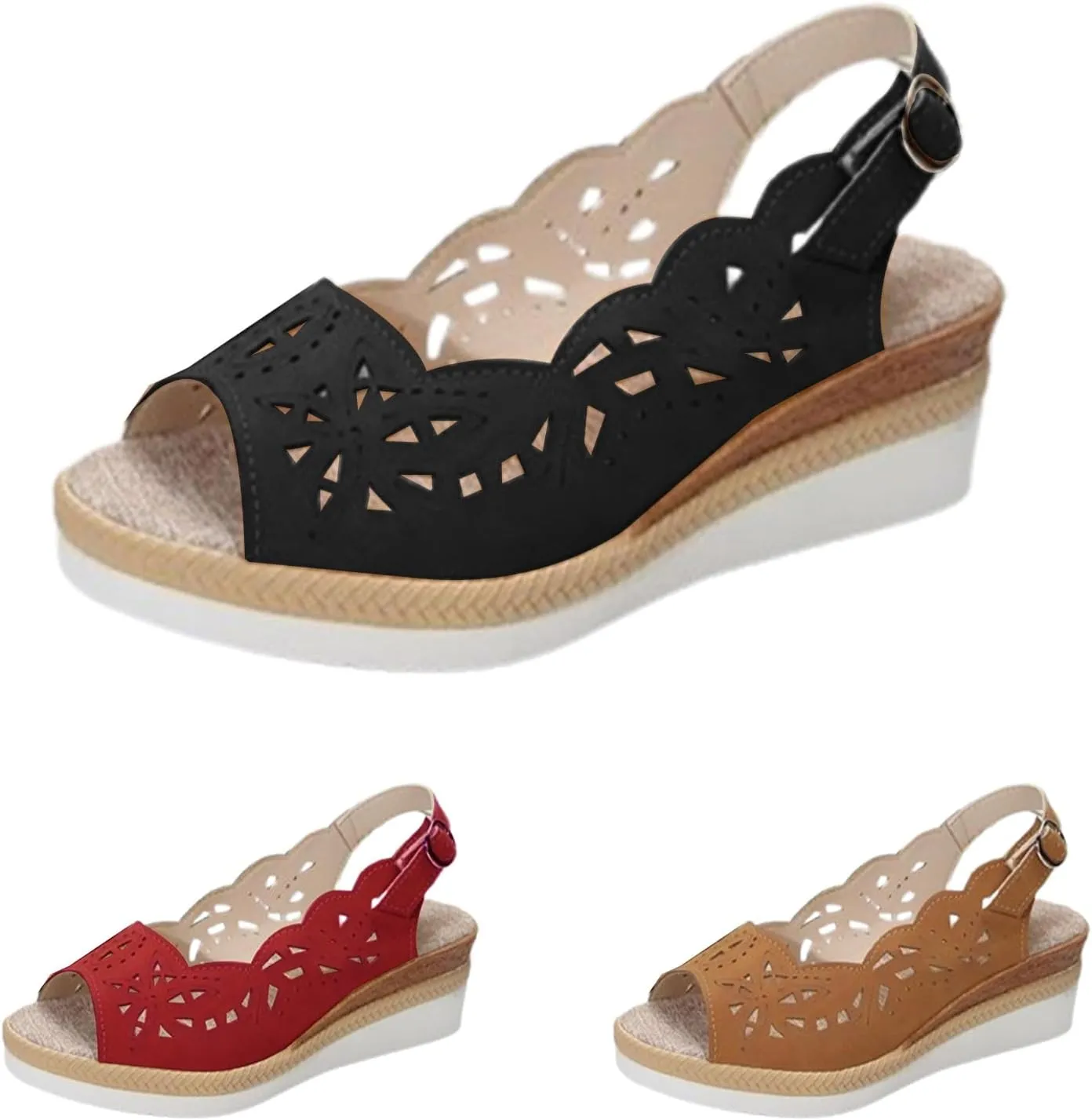 Women's Slingback Sandal Comfortable Platform Sandals Heel Cut-Out Vamp Peep Toe Buckle Sandals