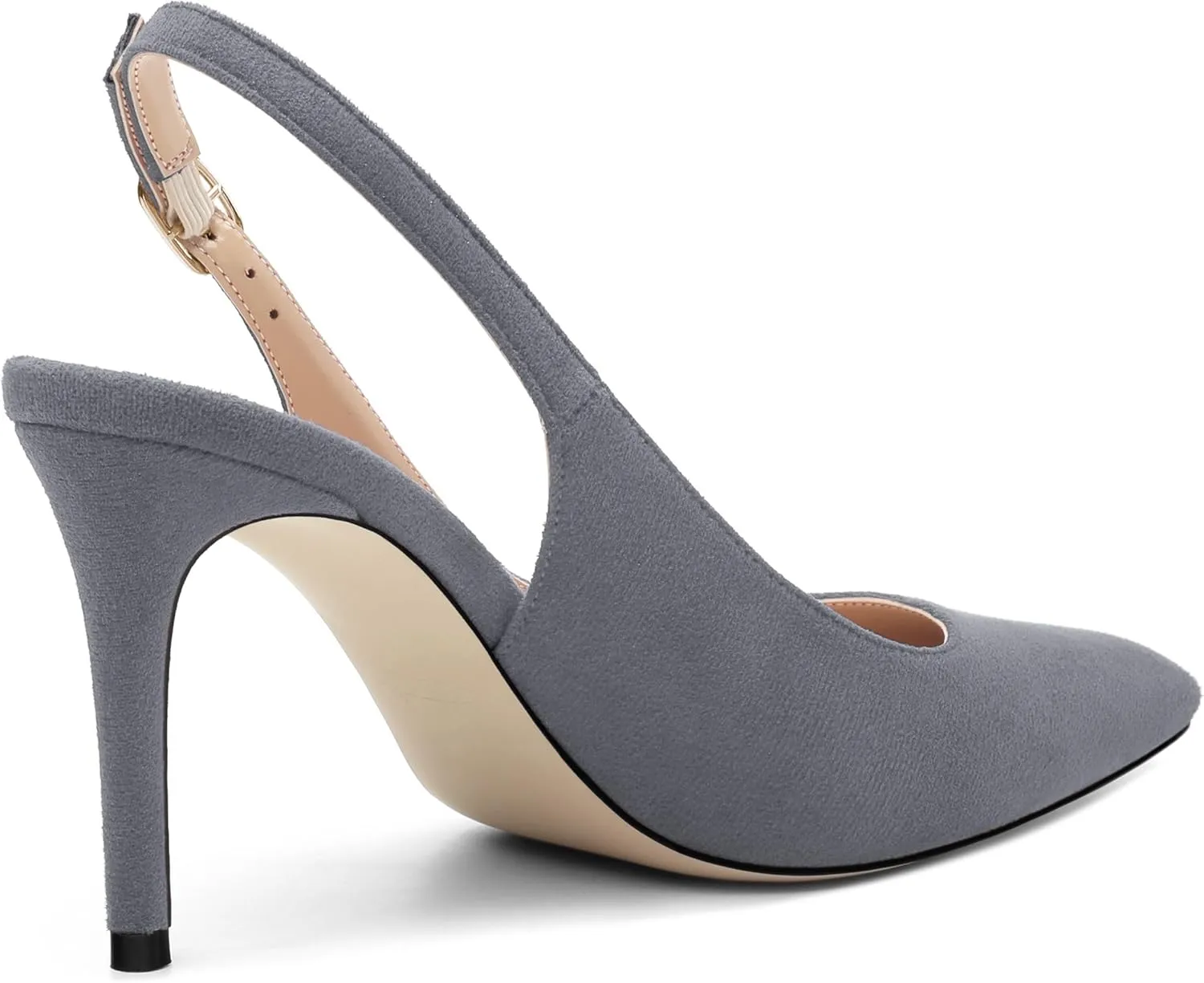 Women's Slingback Suede Pointed Toe Wedding Dress Buckle Comfort Stiletto High Heels Pumps Shoes 3.35 Inch