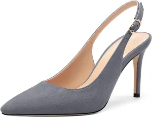 Women's Slingback Suede Pointed Toe Wedding Dress Buckle Comfort Stiletto High Heels Pumps Shoes 3.35 Inch