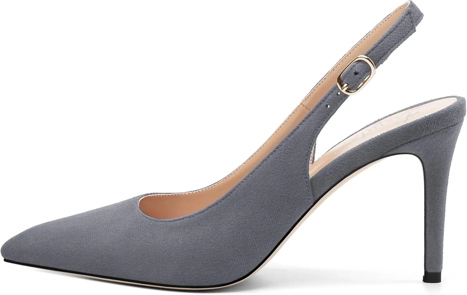 Women's Slingback Suede Pointed Toe Wedding Dress Buckle Comfort Stiletto High Heels Pumps Shoes 3.35 Inch