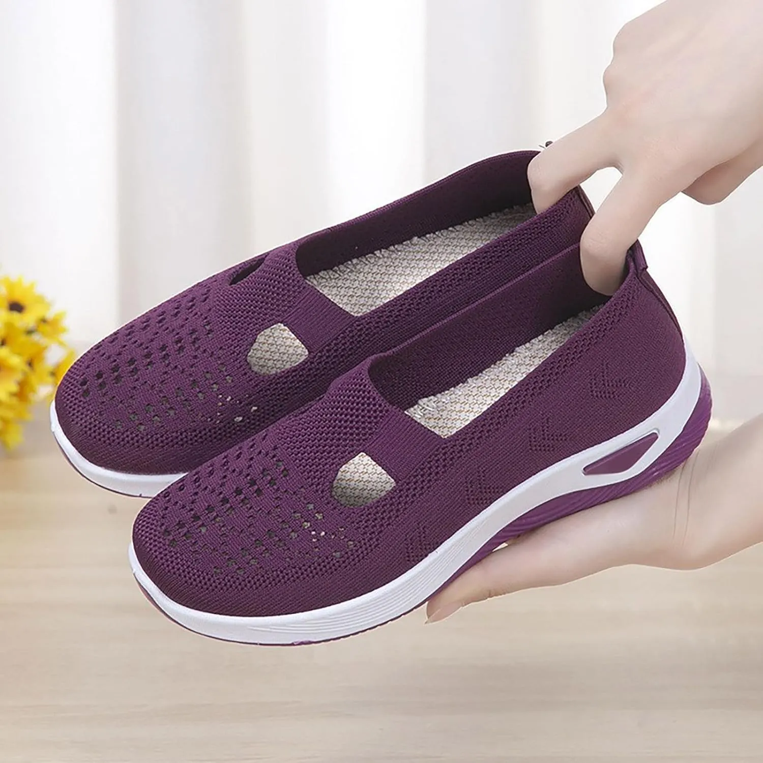Women's Slip on Sneakers Shoes Woven Orthopedic Walking Shoes Women Lether Women Shoes Casual White Platform Sneakers Brown Tennis Shoe Cross Trainer Shoe