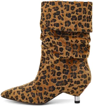 Womens Slouchy Mid Calf Boots for Women Kitten Heel with Pointed Toe Pull On Boots Fall Booties