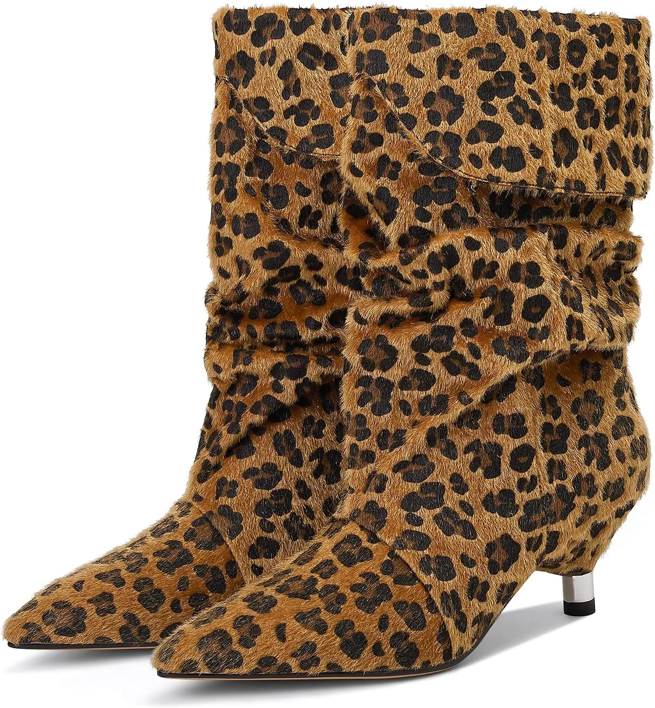 Womens Slouchy Mid Calf Boots for Women Kitten Heel with Pointed Toe Pull On Boots Fall Booties