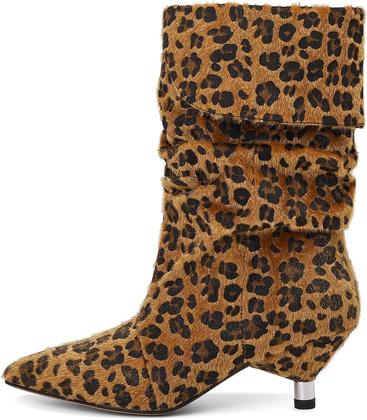 Womens Slouchy Mid Calf Boots for Women Kitten Heel with Pointed Toe Pull On Boots Fall Booties