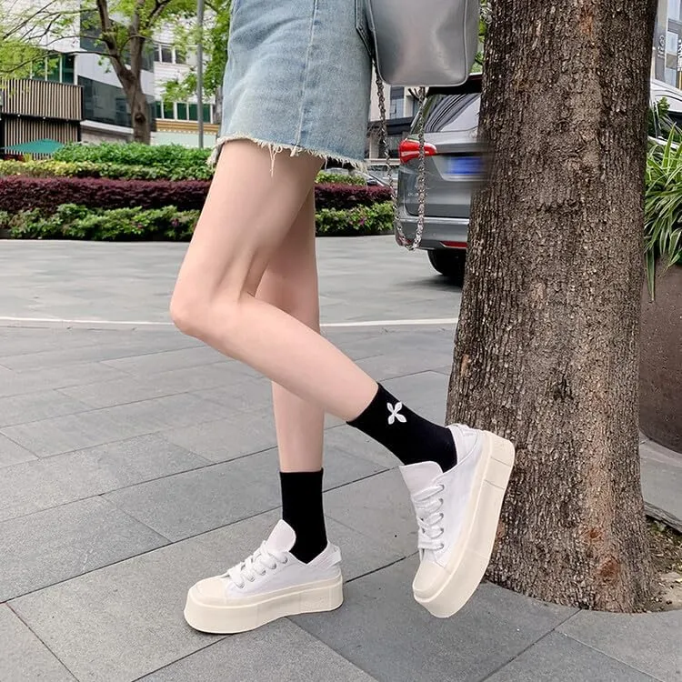 Women's Square Toe Thick Bottom Canvas Shoes Summer Casual Sports Slip On Shoes Platform Casual Sneakers