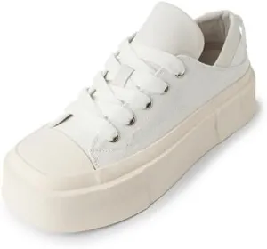 Women's Square Toe Thick Bottom Canvas Shoes Summer Casual Sports Slip On Shoes Platform Casual Sneakers
