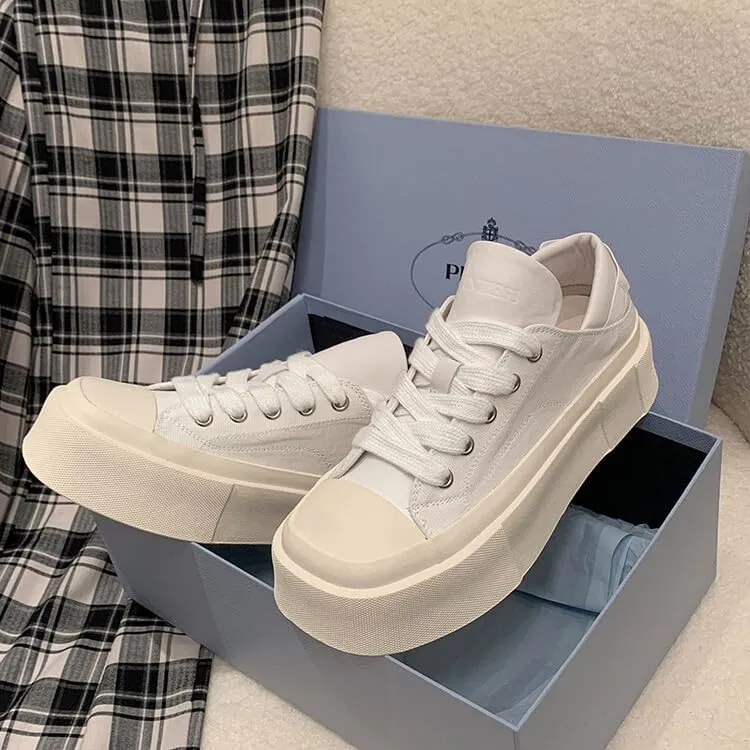 Women's Square Toe Thick Bottom Canvas Shoes Summer Casual Sports Slip On Shoes Platform Casual Sneakers