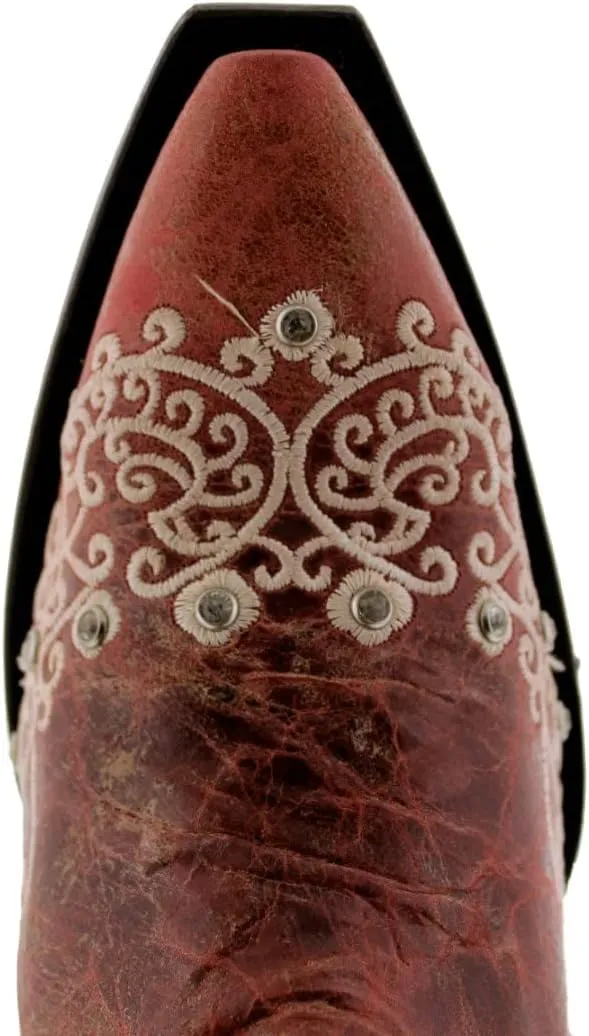 Womens Stella Brown Western Cowboy Boots Floral Embroidered Snip Toe